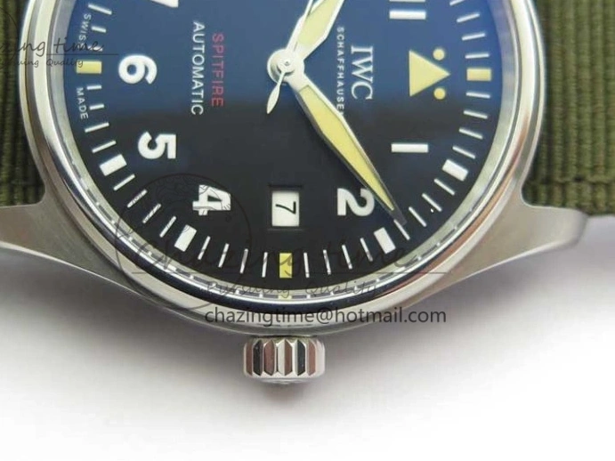 MIROTIME 0325 Fashionable Pilot IW326801 SS MK 1:1 Best Edition Black Dial on Green Nylon Strap MIYOTA 7122